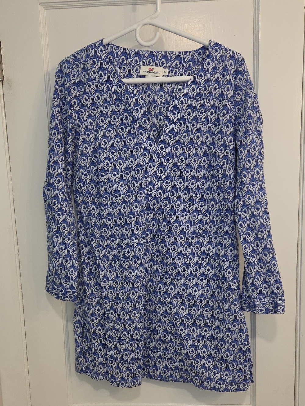 Vineyard Vines Small Dress Tunic Cover Up Blue White Long Sleeve Dress